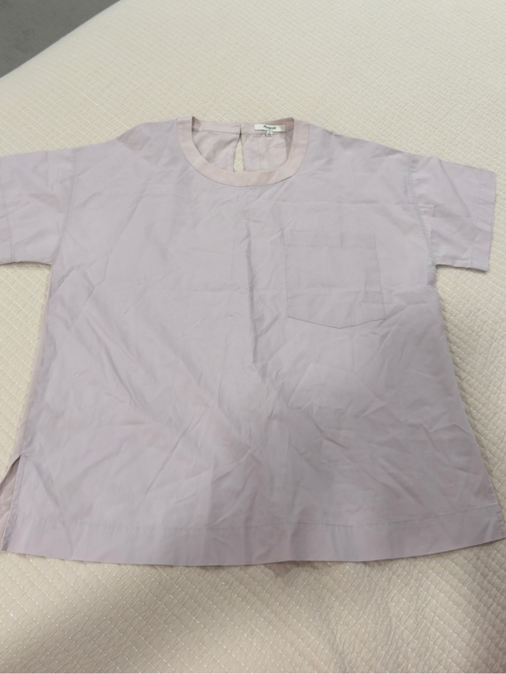 Madewell Lavender 100% Silk Back Cotton Pocket Blouse